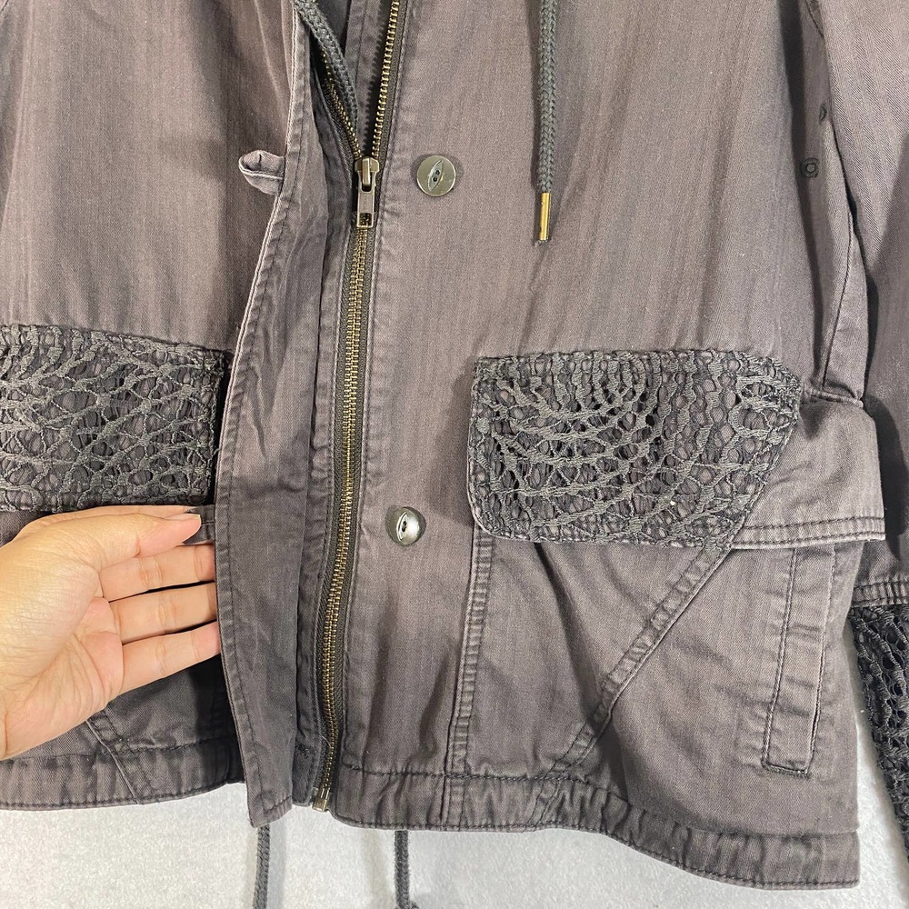 Anthropologie Jacket XS Gray Brown Lace Cargo Utility Long Sleeve Zip Up Hei Hei - Picture 5 of 11